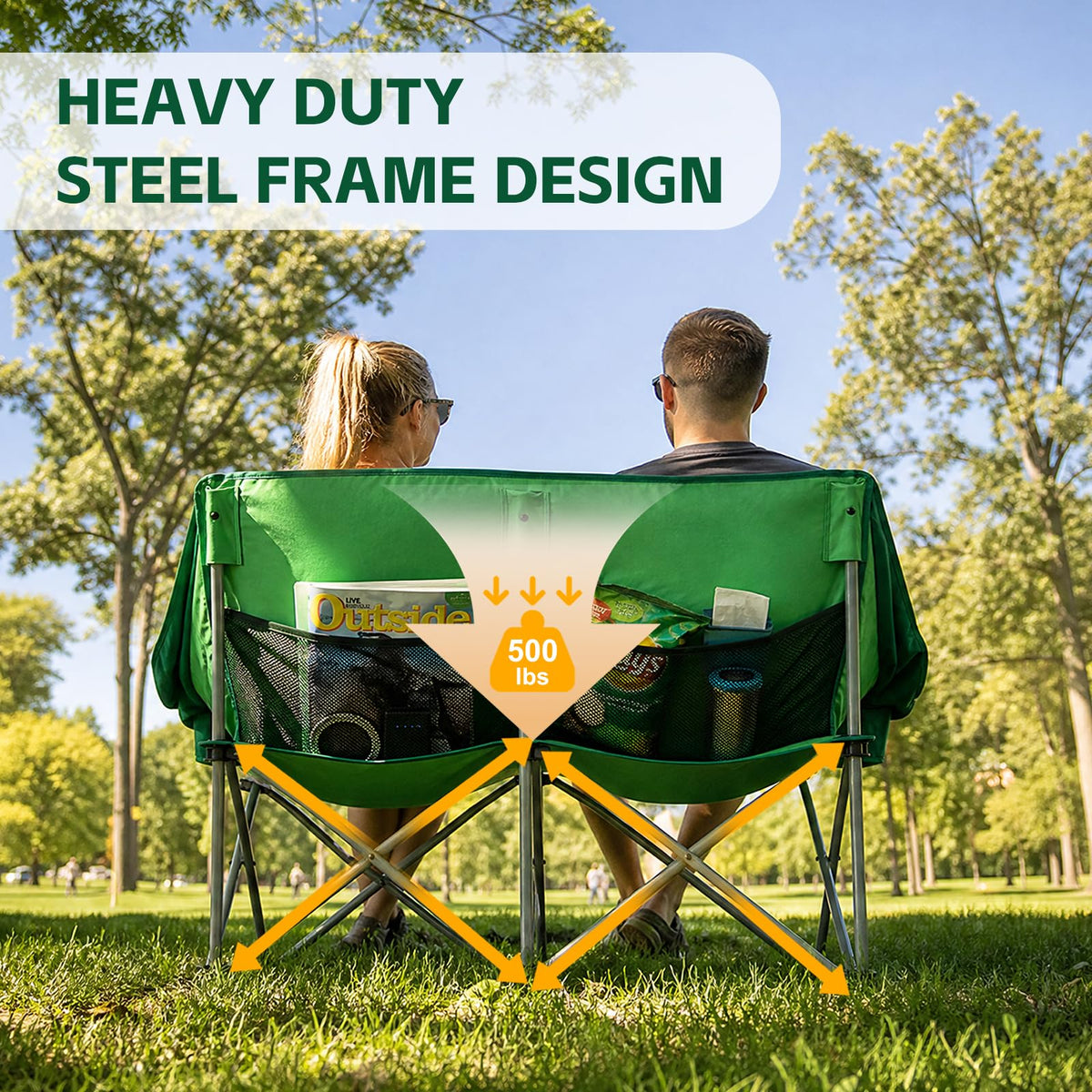 Double Camping Chair with Cup Holders & Side Pockets