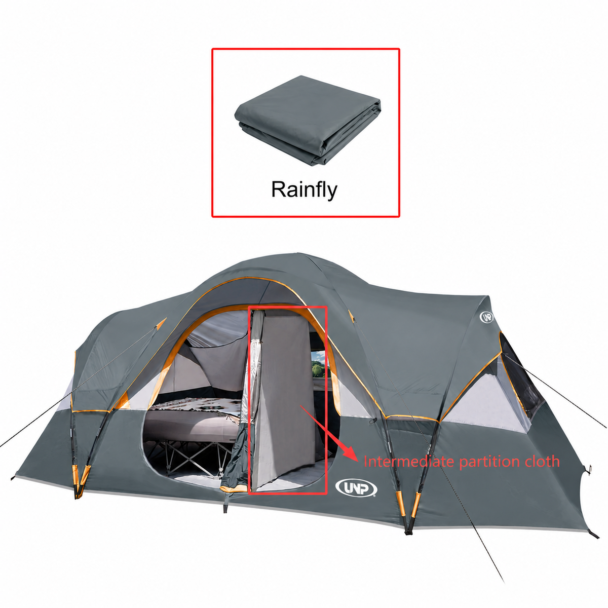 UNP 10 Person Tent Accessory Bundle | Waterproof Rain Fly + Privacy Room Divider Curtain