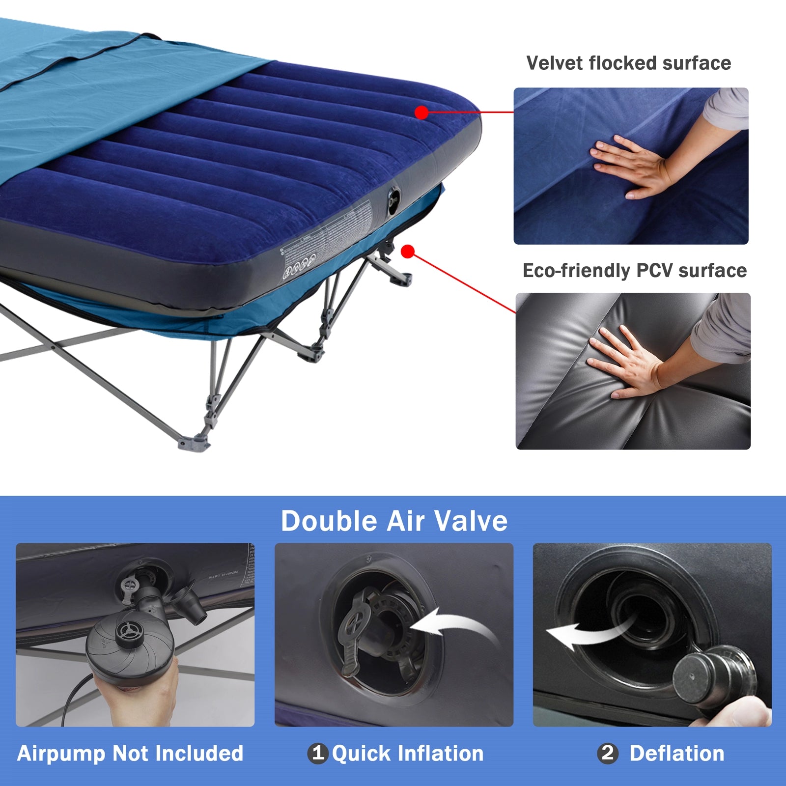 Camping Cot,Camping Cots for Adults,Folding Camping Cot with Inflatable Air Mattress and Carry Bag,for Outdoor Travel Camp Beach Vacation (not Included The Airpump)