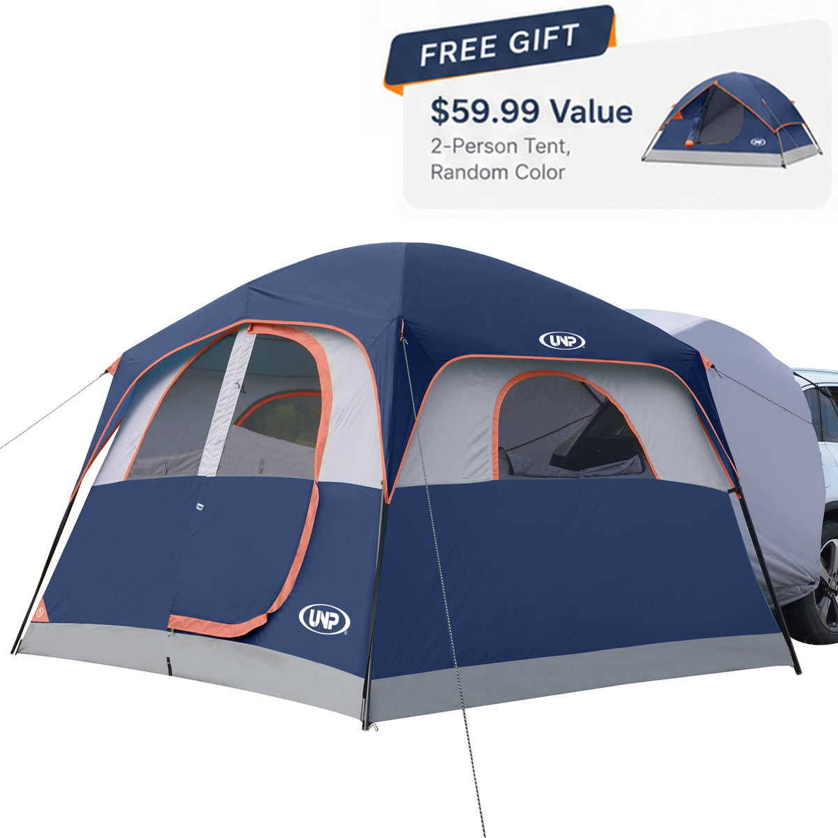 UNP 6-Person SUV Camping Tent, Waterproof, 4 Mesh Windows, Mesh Roof & Easy Setup
