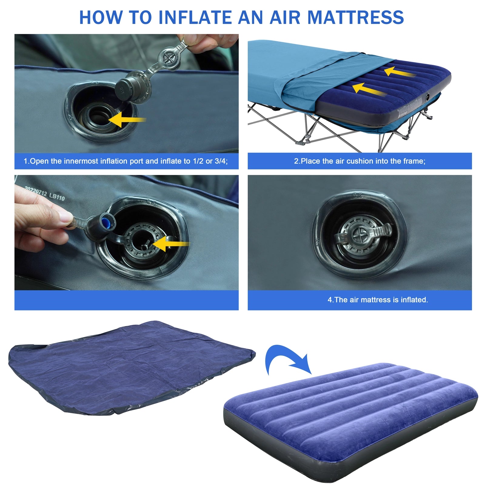 Camping Cot,Camping Cots for Adults,Folding Camping Cot with Inflatable Air Mattress and Carry Bag,for Outdoor Travel Camp Beach Vacation (not Included The Airpump)