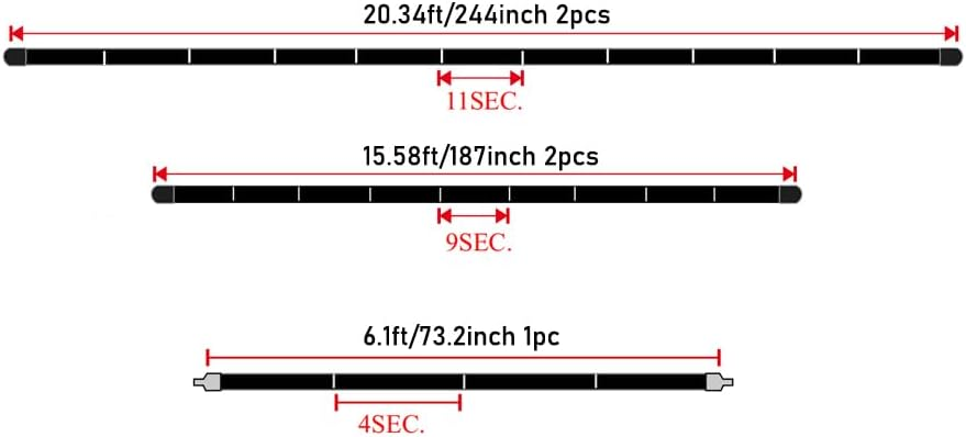 Dimensions diagram of UNP fiberglass tent poles replacement parts