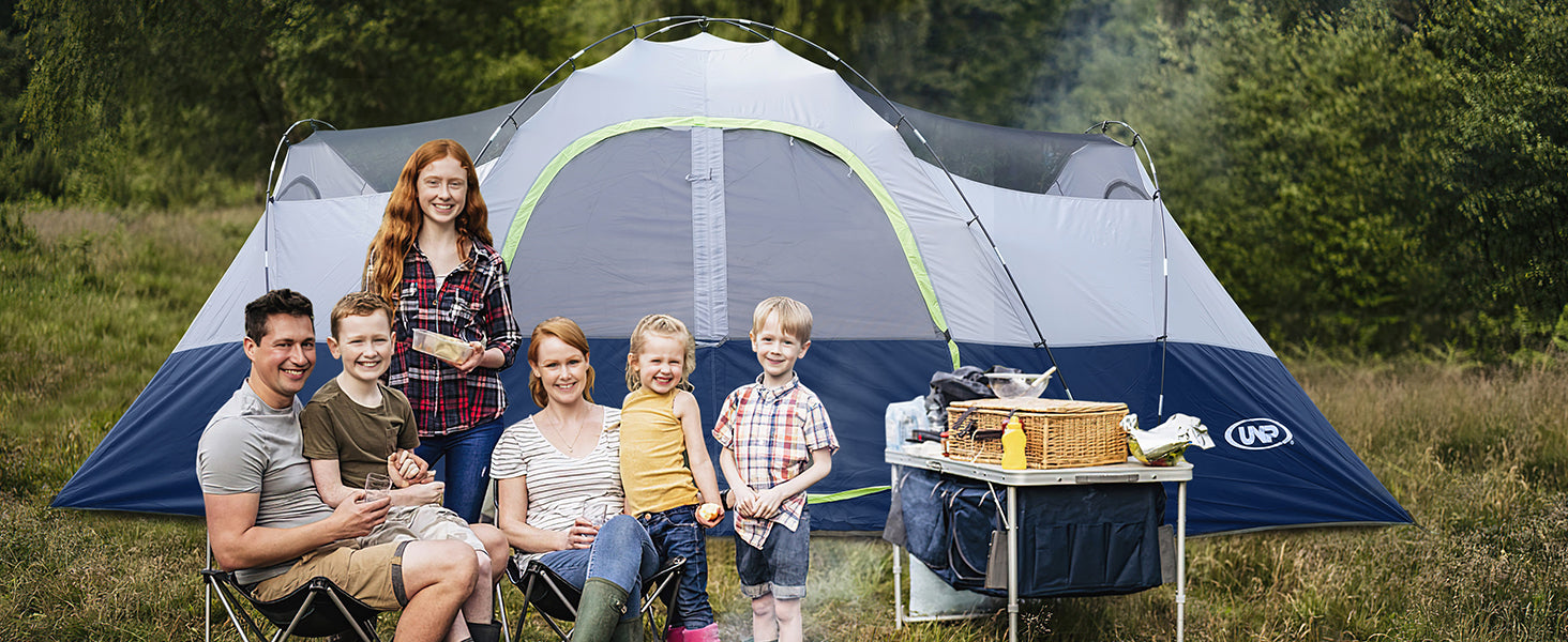 UNP large family camping tent for 6-10 people, spacious cabin-style outdoor tent for family trips, backyard camping, and group adventures