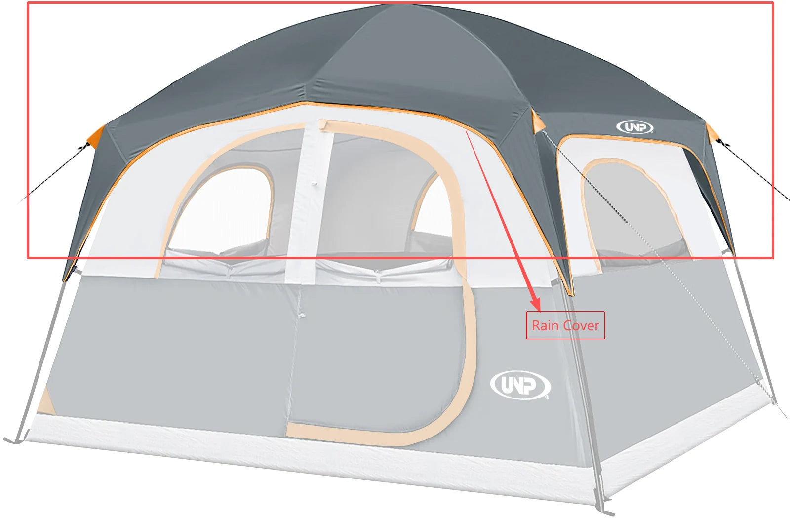 UNP 6 Person Large Family Camping Tent with Full Detachable Waterproof Rain Cover, Windproof All-Weather Cabin Tent for Outdoor Glamping & Road Trips