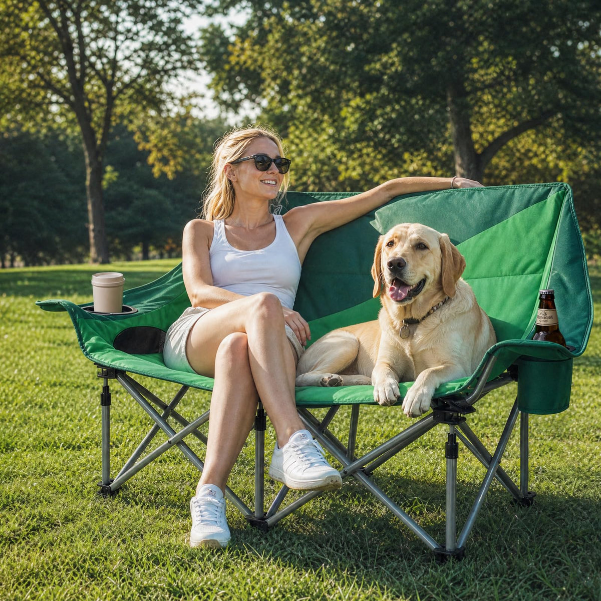 Double Camping Chair with Cup Holders & Side Pockets
