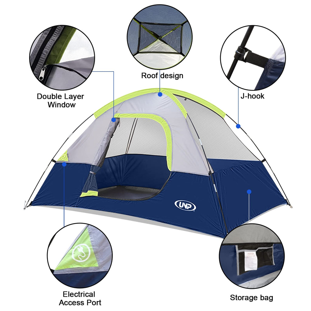 UNP 2-4 Person Tent, Waterproof Fast Setup Family Camping Tent