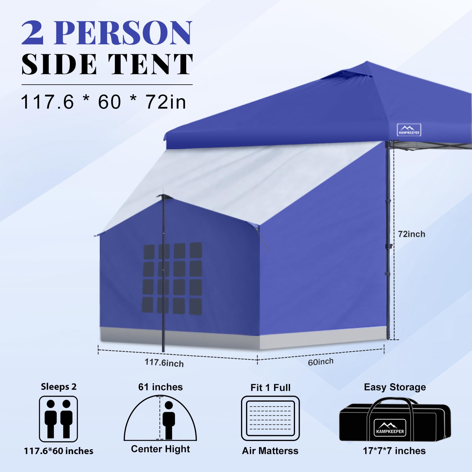 Side Tent 2 Person Camping Tent for 10' x 10' Pop Up Canopy