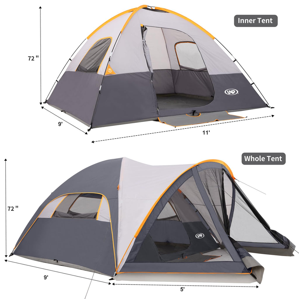 UNP 6-Person Family Dome Camping Tent with Screen Room & Porch