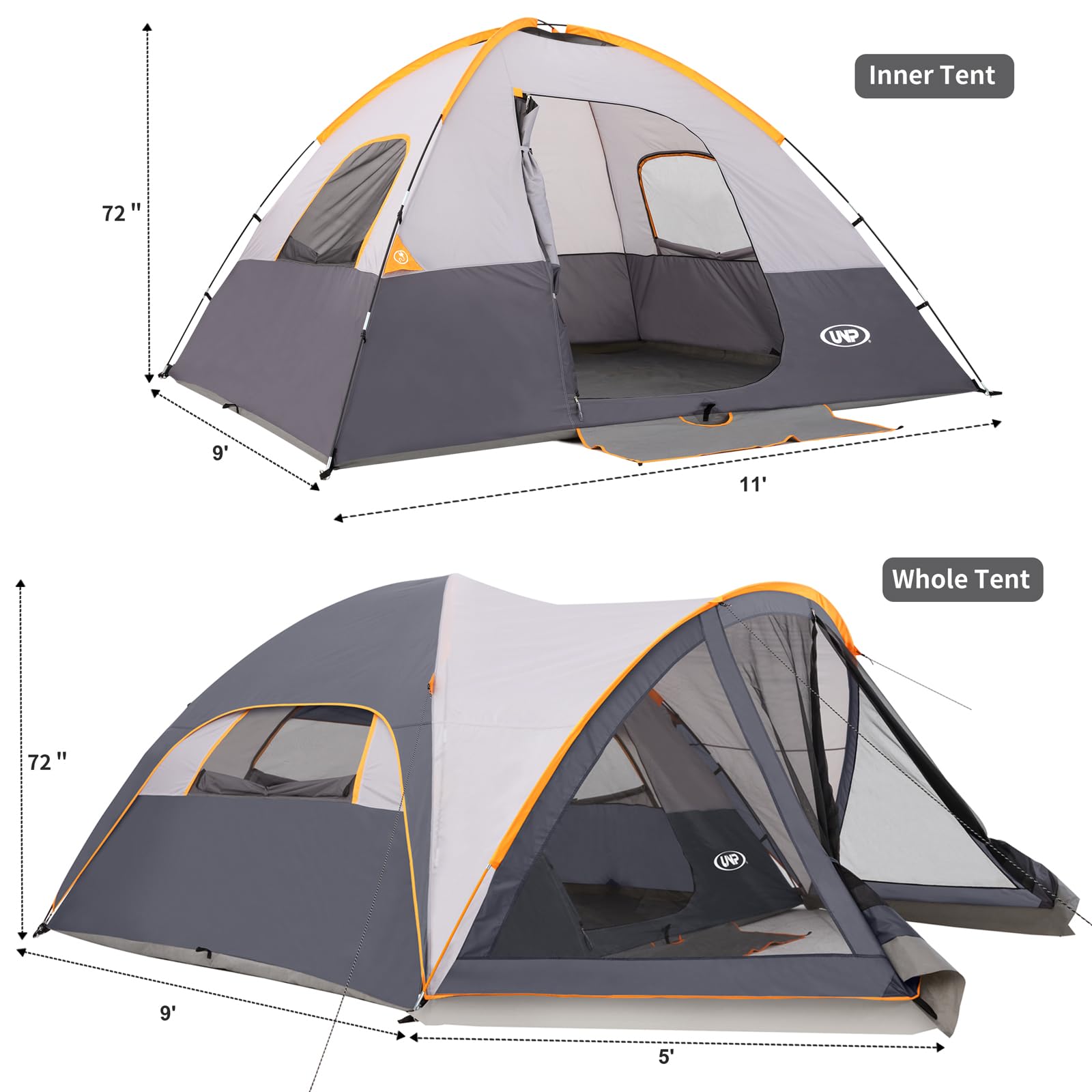 UNP 6-Person Family Dome Camping Tent with Screen Room & Porch