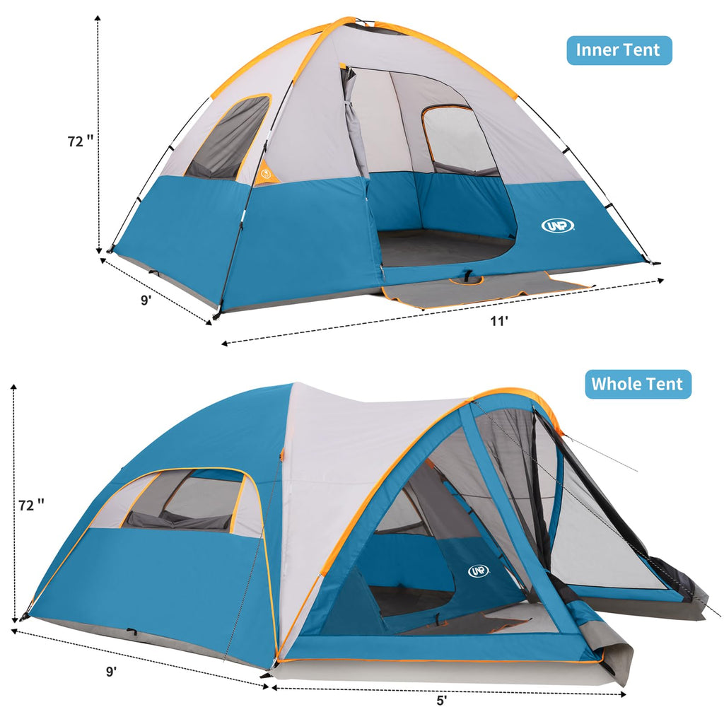 UNP 6-Person Family Dome Camping Tent with Screen Room & Porch