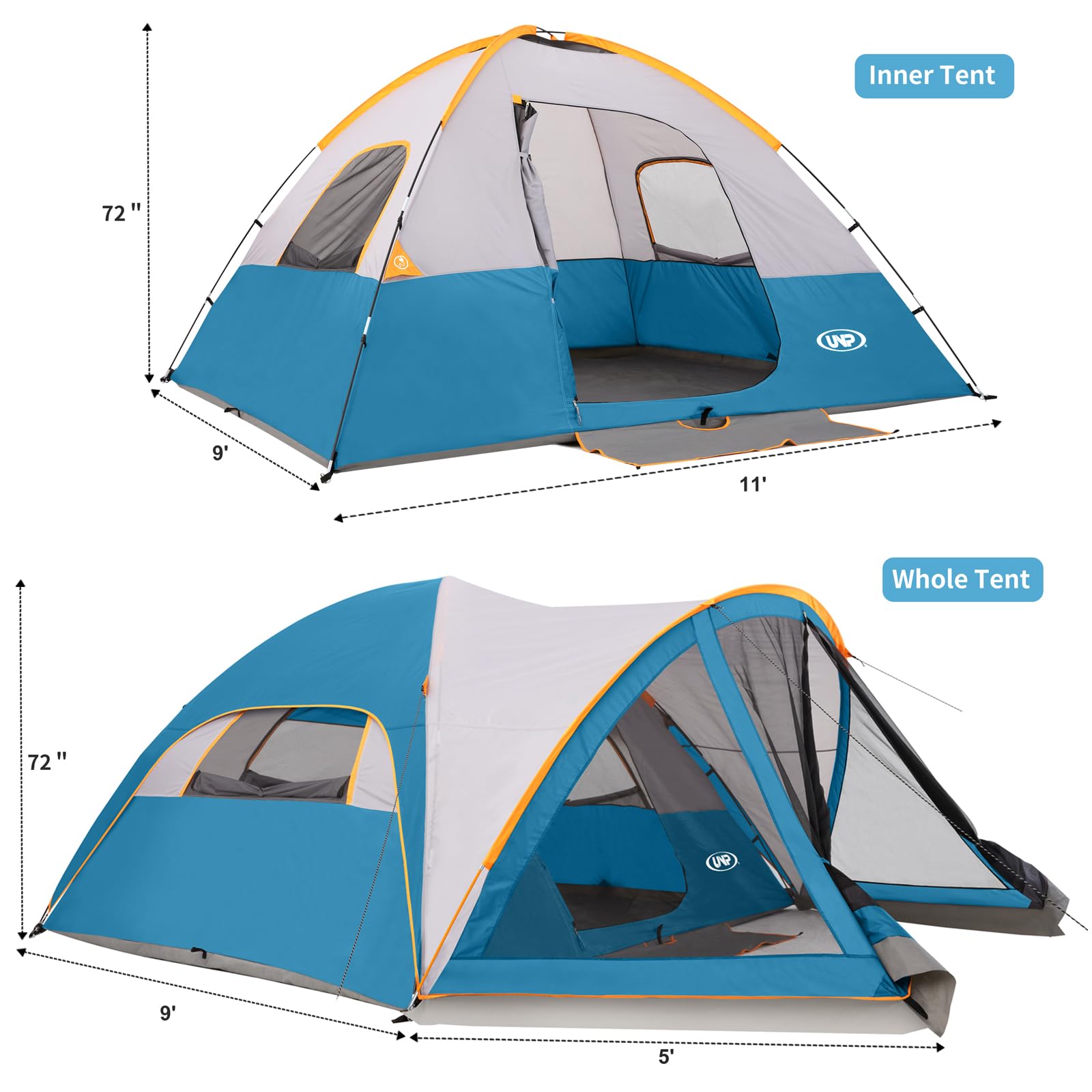 UNP 6-Person Family Dome Camping Tent with Screen Room & Porch