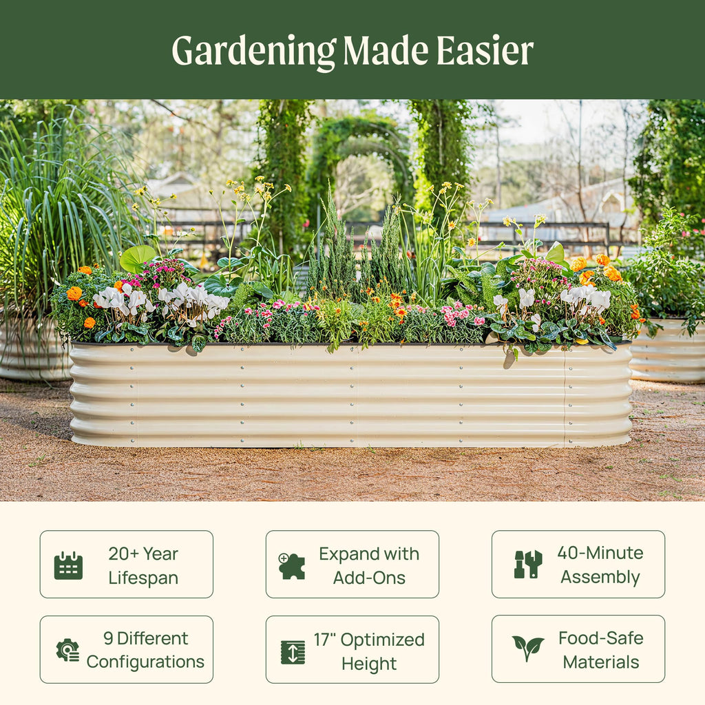 Hiker Garden 9-in-1 Metal Raised Garden Bed, 8' x 2' – Olive Green