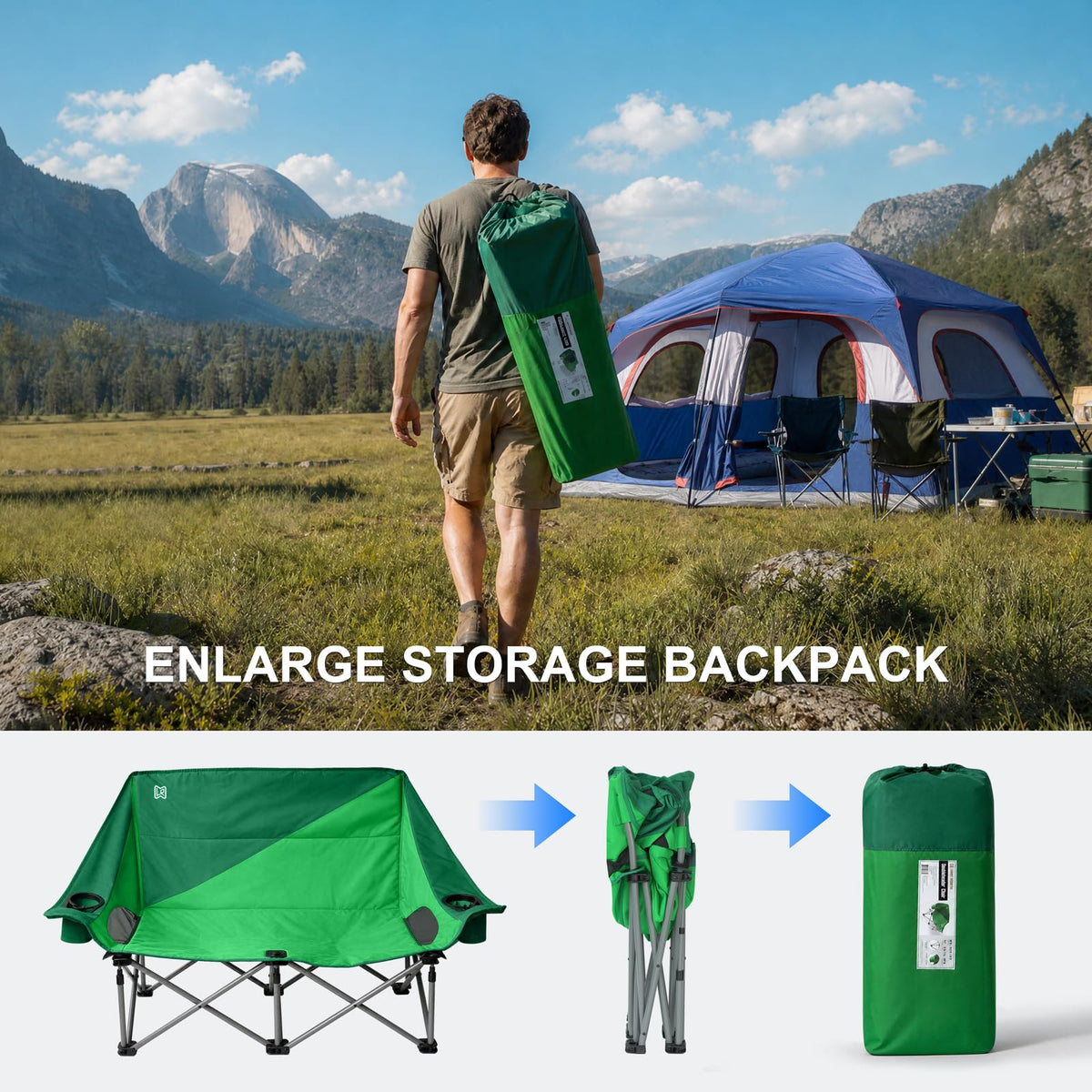 Double Camping Chair with Cup Holders & Side Pockets