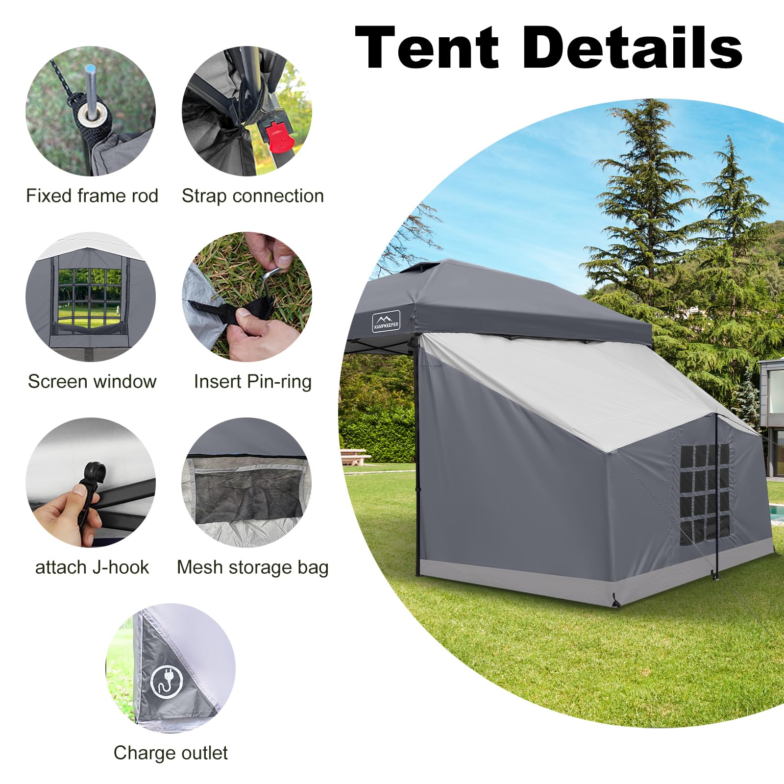 Side Tent for 10' x 10' Pop Up Canopy, 1-2 Person Camping Shelter Tent
