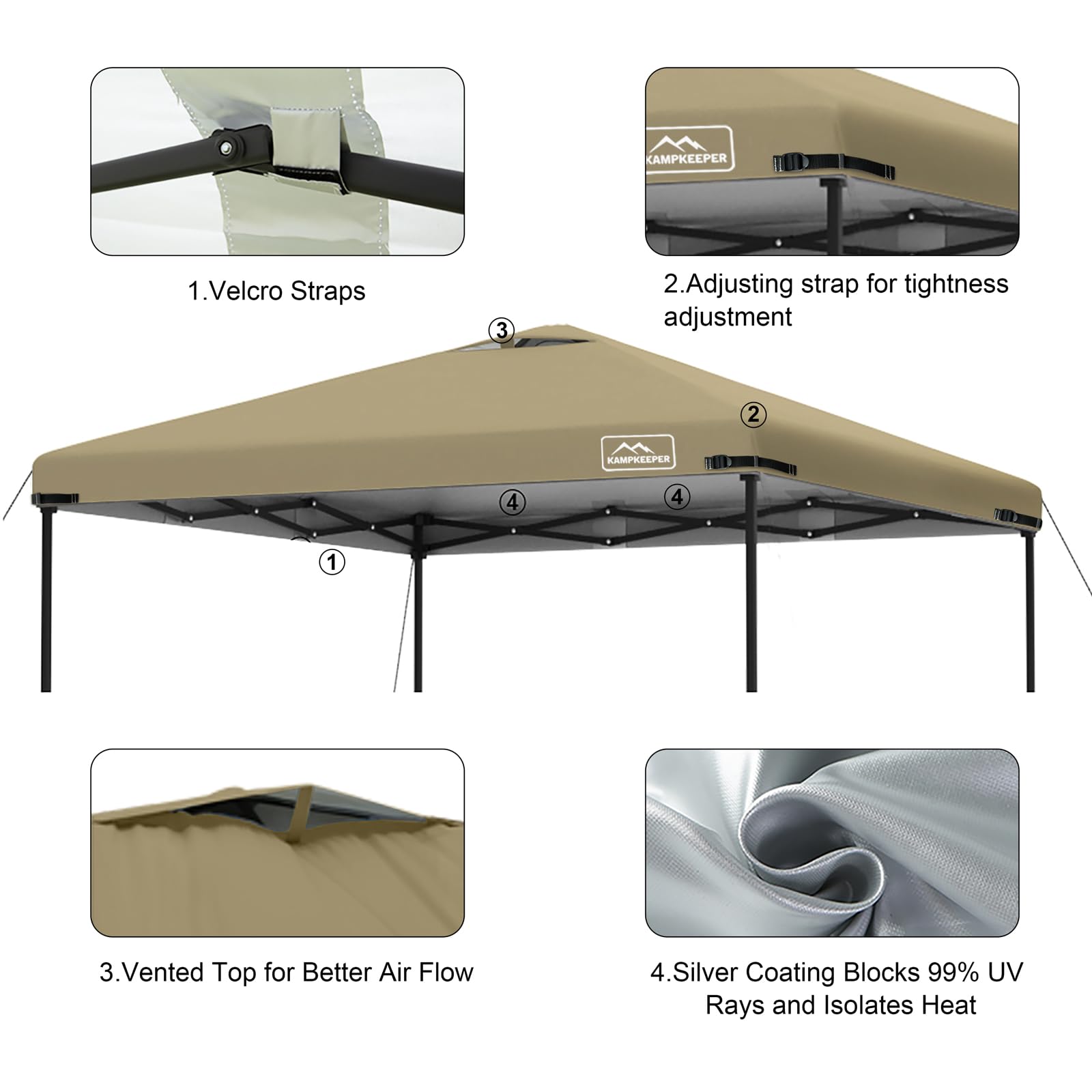 10x10 FT Replacement Canopy Top with Air Vent – UV & Waterproof