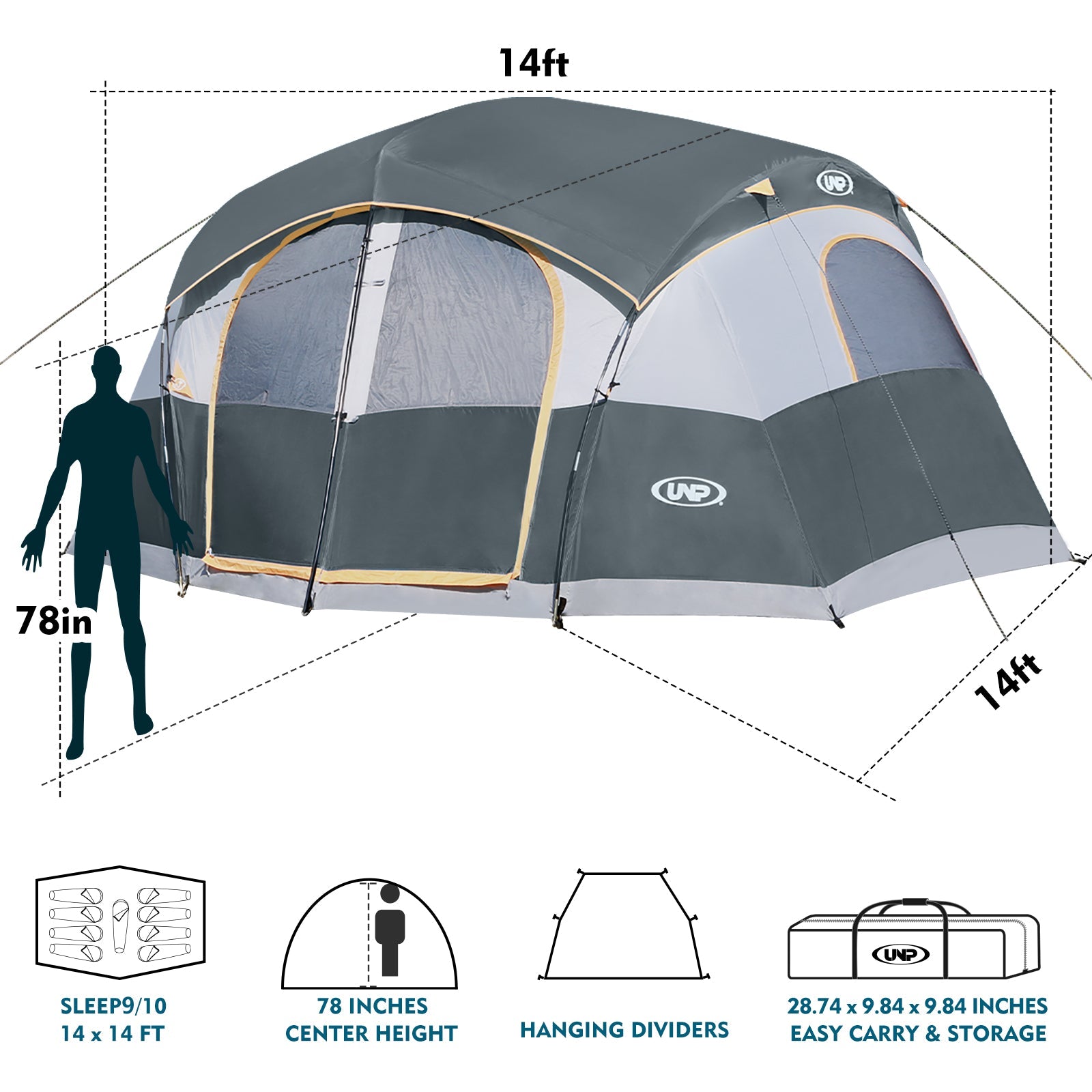 UNP 10 - Person Deluxe Family Retreat - by UNP OUTDOOR-Dimension View