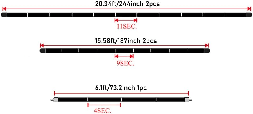 Dimensions diagram of UNP fiberglass tent poles replacement parts