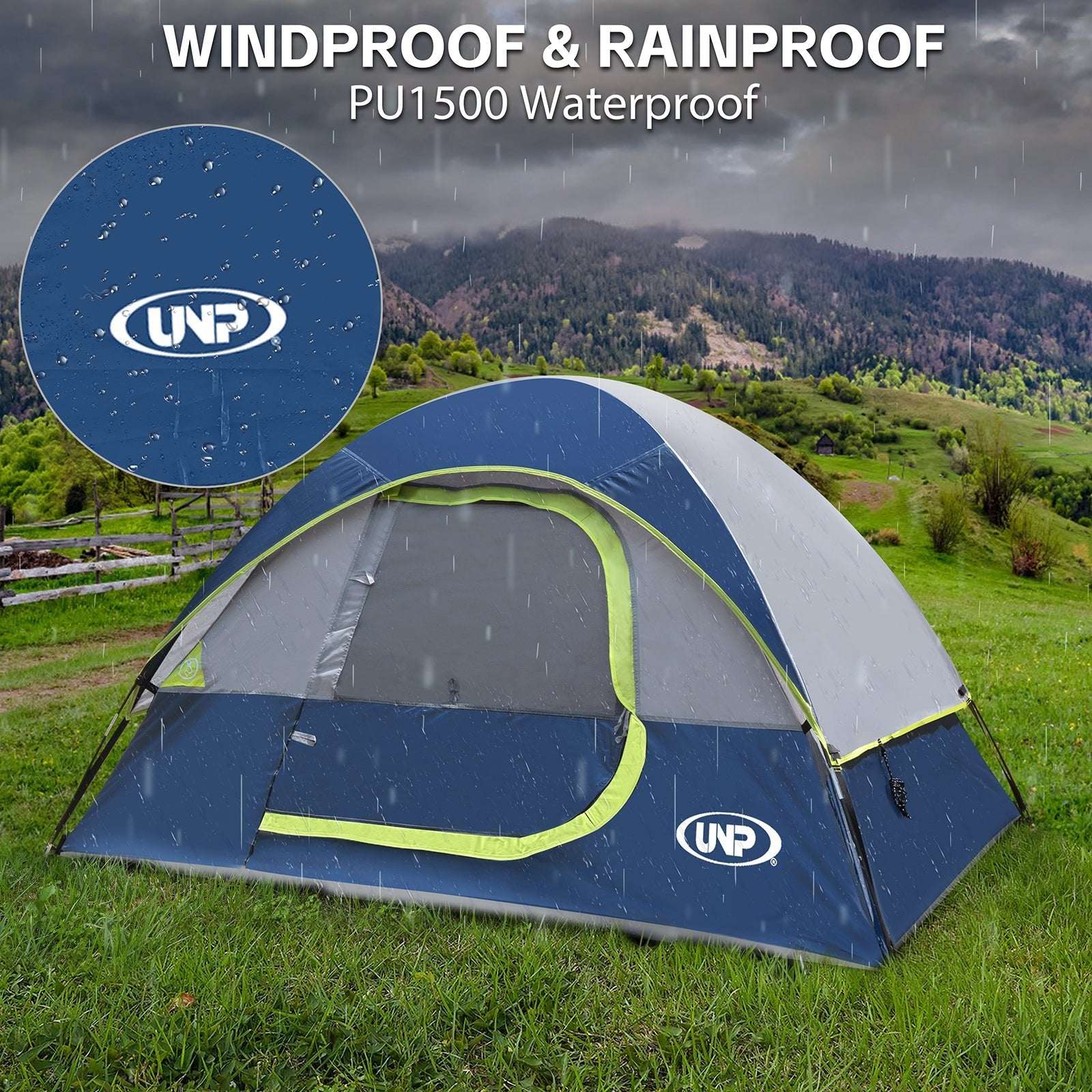 UNP 2 Person Lightweight Camping Tent - Waterproof & Windproof Dome Tent - by UNP OUTDOOR