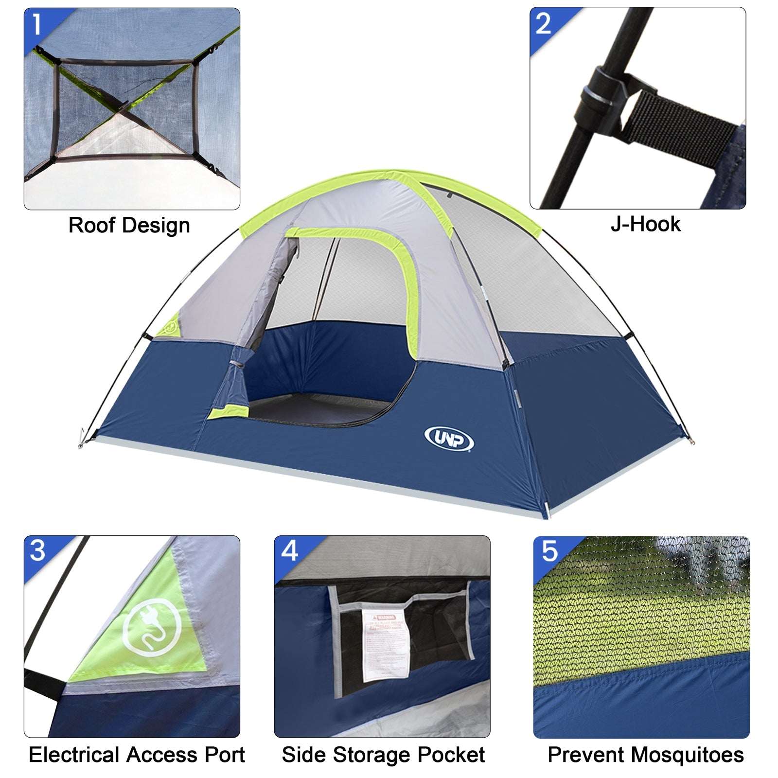UNP 2 Person Lightweight Camping Tent - Waterproof & Windproof Dome Tent - by UNP OUTDOOR