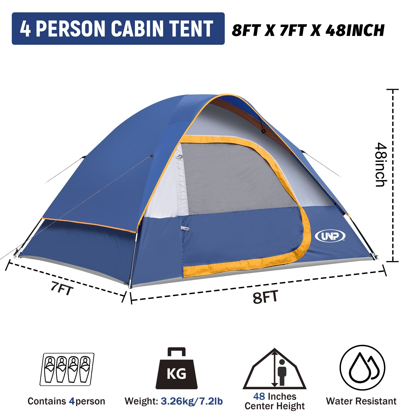 UNP 4 - Person Instant Family Tent with 60s Setup - by UNP OUTDOOR-Dimension View