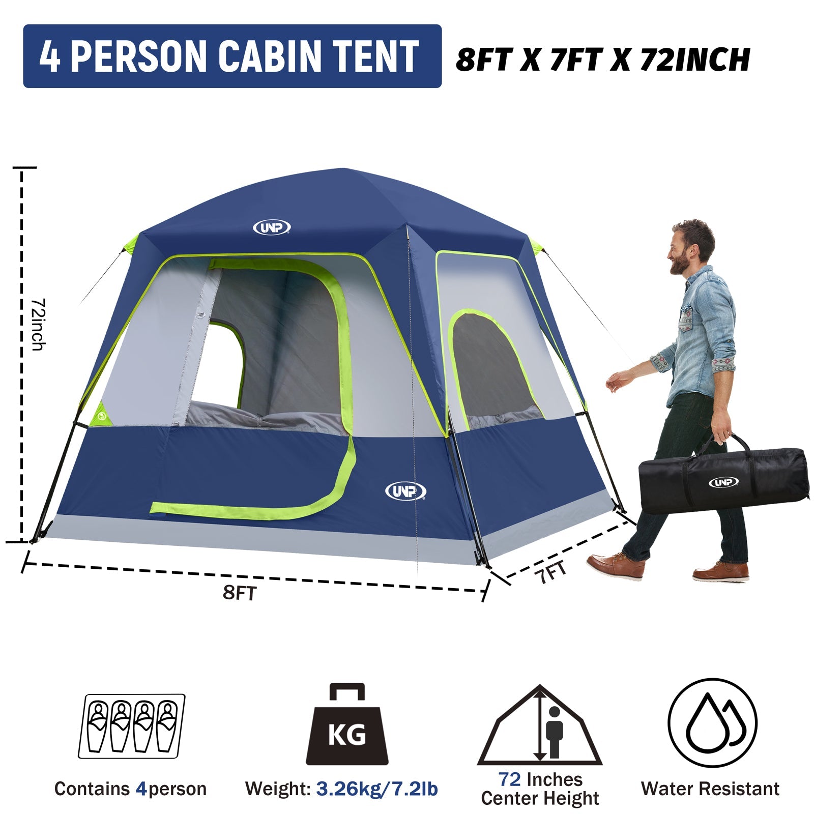 UNP 4 - Person Signature Dome Tent - by UNP OUTDOOR-Dimension View